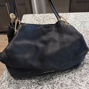 Michael Kors Black Pebbled Leather Shoulder Tote with Gold Hardware